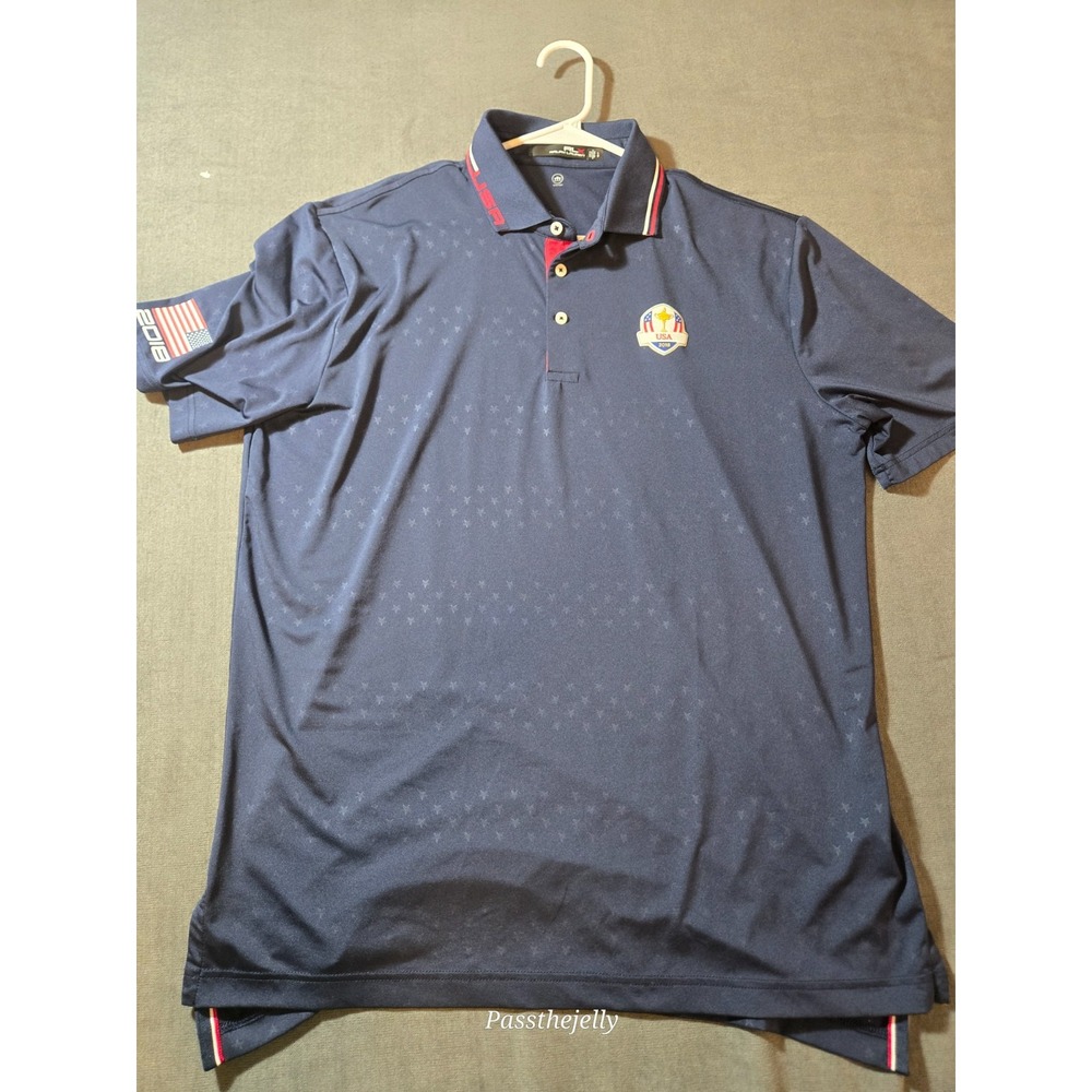 RLX Ralph Lauren Men's Large USA 2018 Tour Cup Golf Polo Shirt Navy Performance